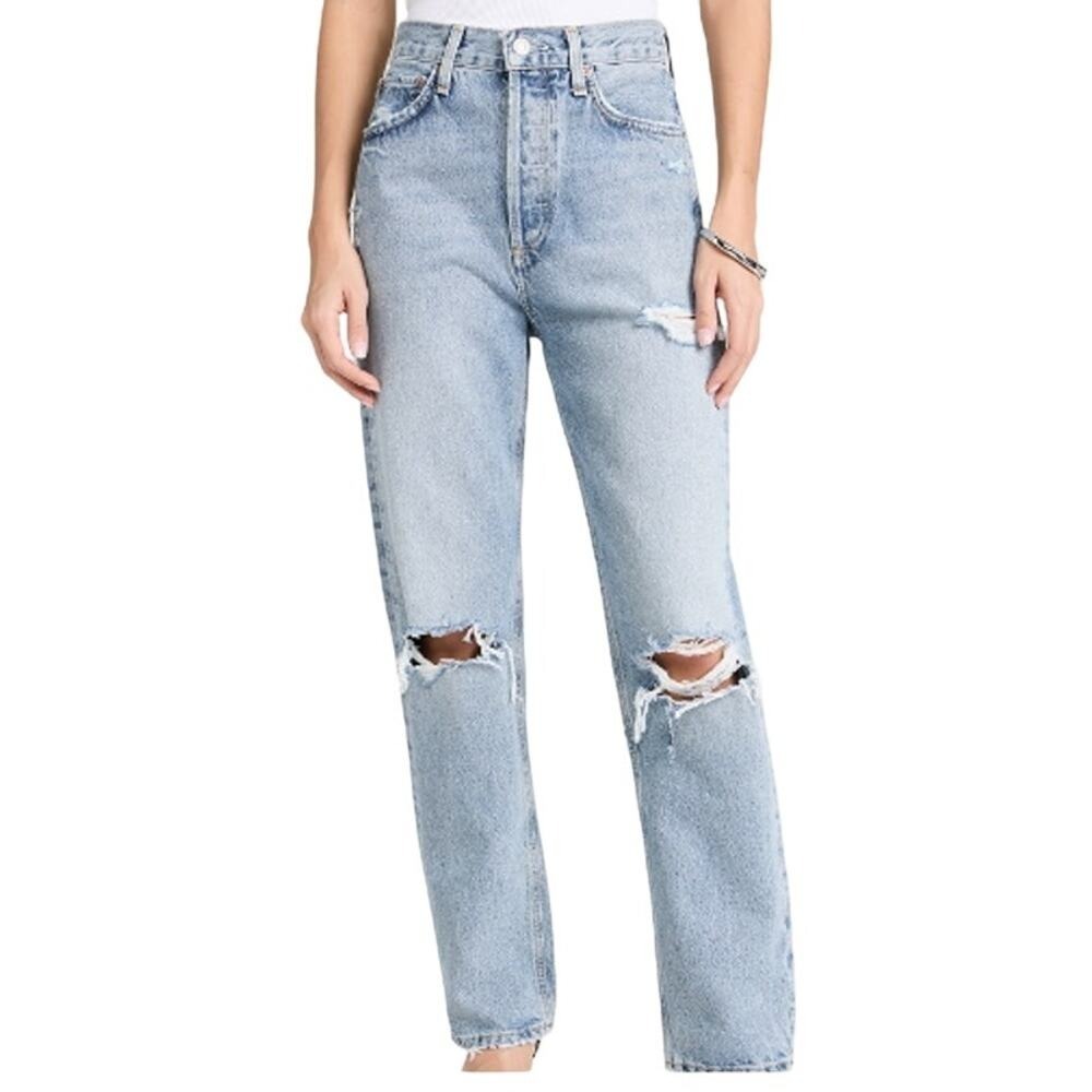 Agolde Women's Distressed 90s High Rise Straight Leg Jeans Size 25